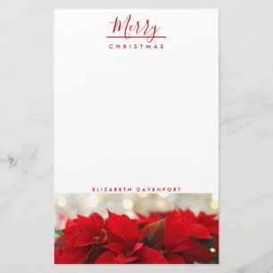 Red Poinsettias met Golden Bokeh Kerstmis Briefpapier