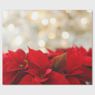 Red Poinsettias met Golden Bokeh Kerstmis Cadeaupapier