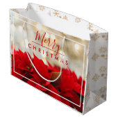 Red Poinsettias met Golden Bokeh Kerstmis Groot Cadeauzakje (Achterkant Gekanteld)