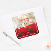 Red Poinsettias met Golden Bokeh Kerstmis Vierkante Sticker (Envelop)