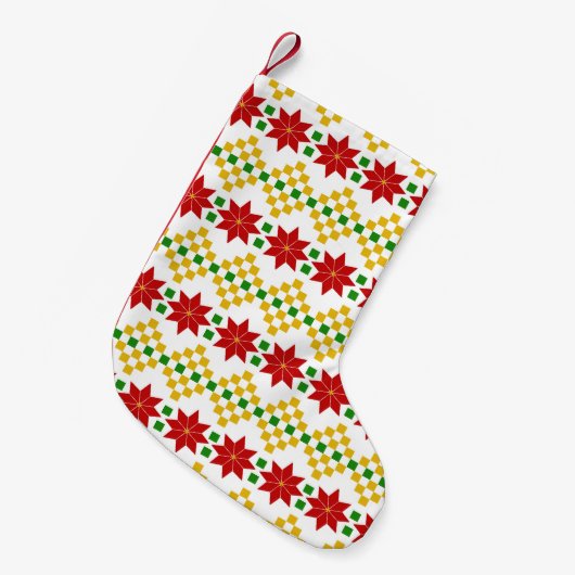 Red Poinsettias Pattern Small Kerststop Kleine Kerstsok (Voorkant (Hangend))