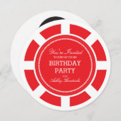 Red Poker Chip Anniversaire Fête Invitation (Devant / Derrière)