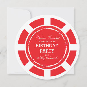 Red Poker Chip Anniversaire Fête Invitation
