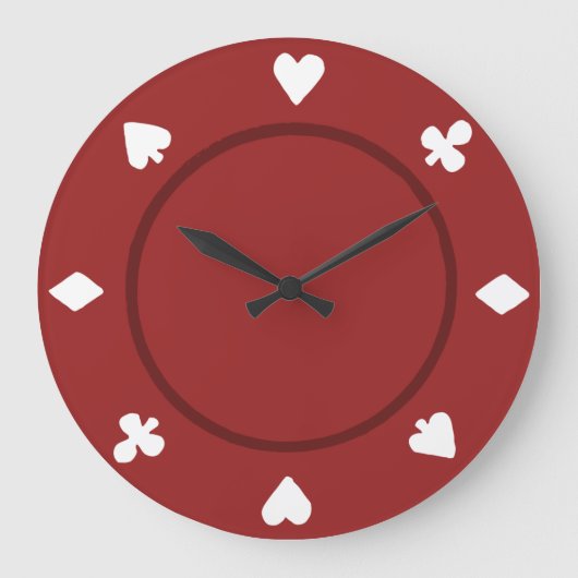 Red Poker Chip Clock Grote Klok (Voorkant)