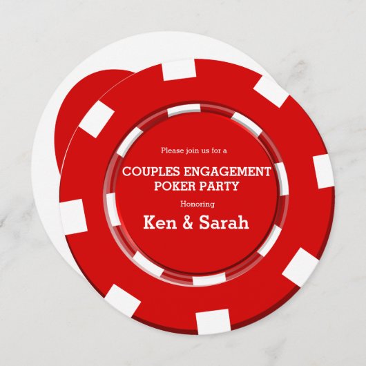 Red Poker Chip Heart Verloving Uitnodiging (Voorkant / Achterkant)