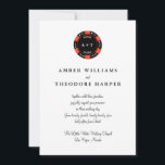Red Poker Chip Monogram Vegas Faire-part de mariag<br><div class="desc">Quoi de mieux pour un mariage Vegas qu'un monogramme de puces de poker et de type classe ? Tout ce qu'il vous faut,  c'est l'amour et un témoin ou deux ! � 2birdstone 2013 | Photographie � Shanna Russell Photographie 2013</div>
