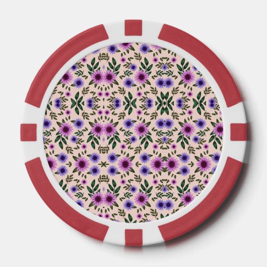 Red poker chip with floral pattern (Voorkant)
