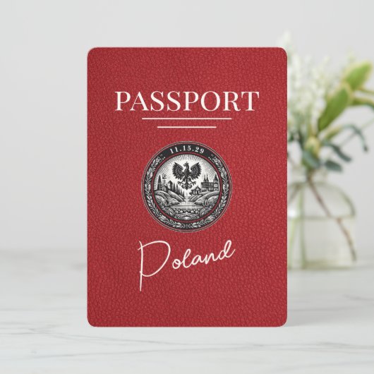 Red Poland Passport Bewaar de datum Save The Date (Staand voorkant)