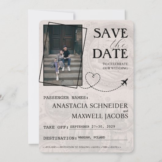 Red Poland Passport Bewaar de datum Save The Date (Achterkant)