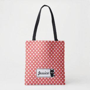 Red Polka Dot and Black Cat Personalized Draagtas