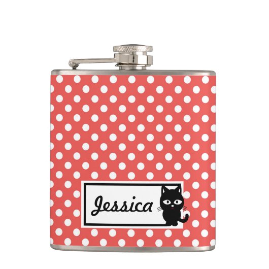 Red Polka Dot and Black Cat Personalized Heupfles (Voorkant)