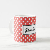 Red Polka Dot and Black Cat Personalized Koffiemok (Voorkant links)
