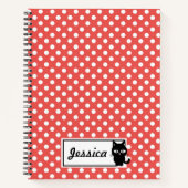 Red Polka Dot and Black Cat Personalized Notitieboek (Voorkant)