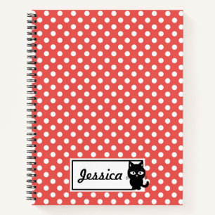 Red Polka Dot and Black Cat Personalized Notitieboek