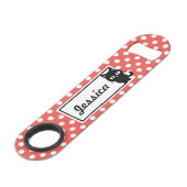 Red Polka Dot and Black Cat Personalized Speed Flessenopener (Voorkant Gekanteld)
