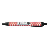 Red Polka Dot and Black Cat Personalized Zwarte Inkt Pen (Bodem)