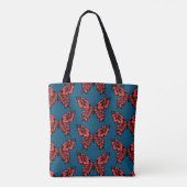 Red Polka Dot Butterfly Pattern on Blue Draagtas (Achterkant)