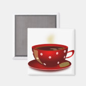 Red Polka Dot Coffee Cup Magnet Magneet (Voorkant / Achterkant)