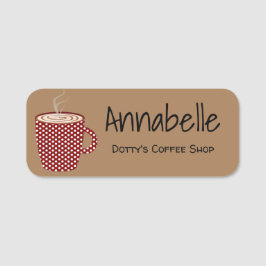 Red Polka Dot Coffee Cup Naamplaatje