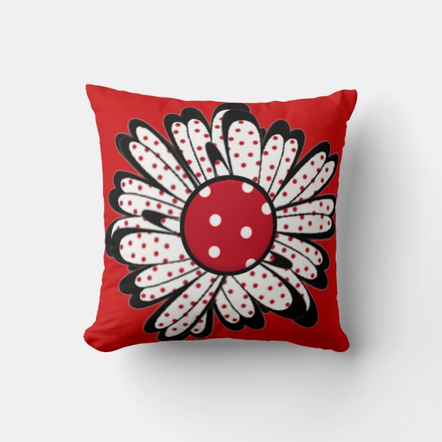 Red Polka Dot Daisy Kussen (Voorkant)