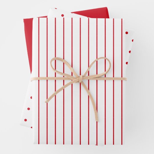 Red Polka Dot en Striped en Solid Inpakpapier Vel (In situ)