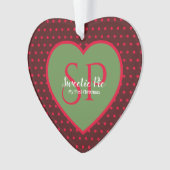 Red Polka Dot First Kerstvakanay Heart Ornament (voorkant)