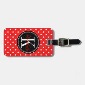 Red Polka Dot met Black Monogram Bagagelabel (Voorkant horizontaal)