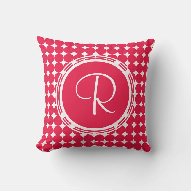 Red Polka Dot Monogram Kussen (Voorkant)