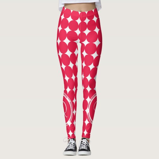 Red Polka Dot Monogram Leggings (Voorkant)