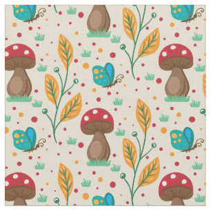 Red Polka Dot Paddenstoelen & Butterflies Patroon Stof
