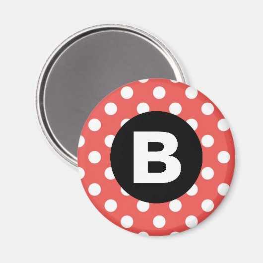 Red Polka Dot Pattern Black Monogram Magneet (Voorkant / Achterkant)