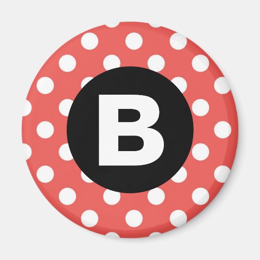 Red Polka Dot Pattern Black Monogram Magneet (Voorkant)