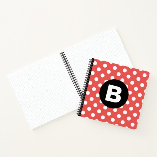 Red Polka Dot Pattern Black Monogram Notitieboek (Binnen)