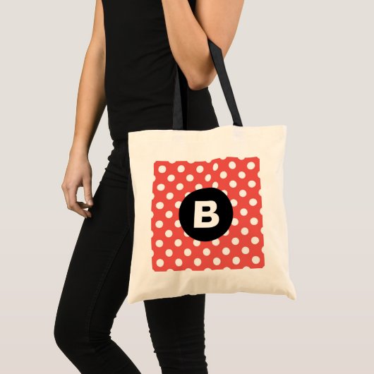 Red Polka Dot Pattern Black Monogram Tote Bag (Voorkant (product))
