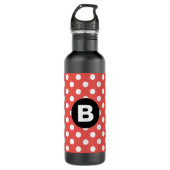 Red Polka Dot Pattern Black Monogram Waterfles (Voorkant)