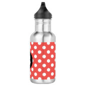 Red Polka Dot Pattern Black Monogram Waterfles (Rechts)