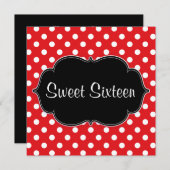 Red Polka Dot Sweet 16 invitations à la fête d'ann (Devant / Derrière)