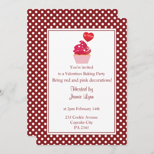 Red Polka dot valentine's day party Invitation (Devant / Derrière)