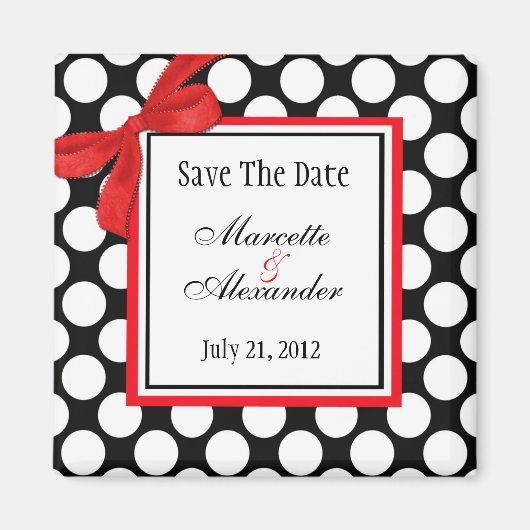 Red Polka Dot Wedding Save the Date Magneet (Voorkant)