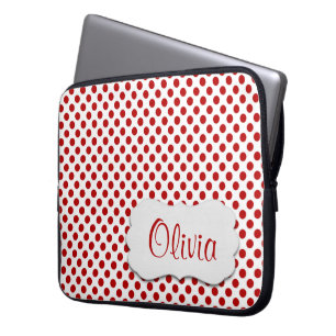 Red Polka Dots met naam Laptop Sleeve