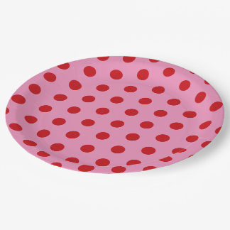 Red Polka Dots on Pink Papieren Bordje