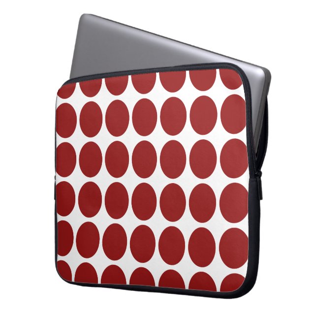 Red Polka Dots on White Laptop Sleeve (Voorkant Links)