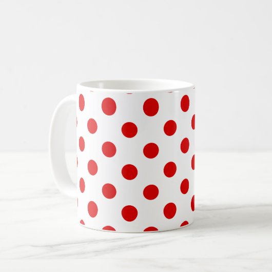 Red Polka Dots Pattern op White Background Koffiemok (Voorkant links)