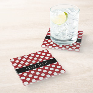 Red Polka Dots, Polka Dot Pattern, Jouw naam Glazen Onderzetter