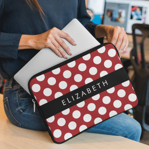Red Polka Dots, Polka Dot Pattern, Jouw naam Laptop Sleeve