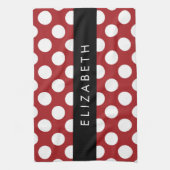 Red Polka Dots, Polka Dot Pattern, Jouw naam Theedoek (Verticaal)