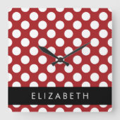 Red Polka Dots, Polka Dot Pattern, Jouw naam Vierkante Klok (Voorkant)