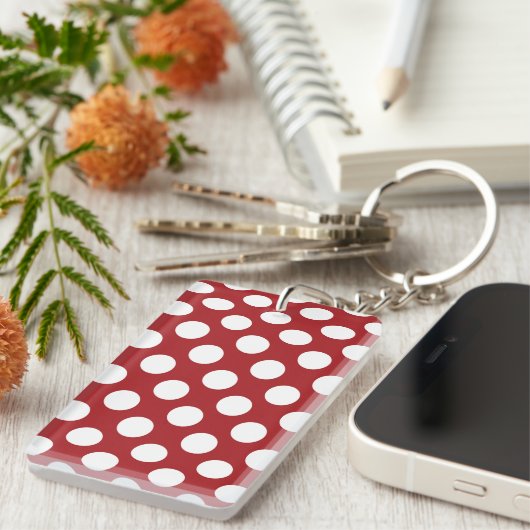Red Polka Dots, Polka Dot Pattern, Stippen, gedopt Sleutelhanger (Voorkant Rechts)