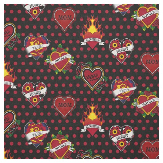 Red Polka Dotted Mom Tattoo Stof (Swatch)