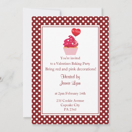 Red polka stip Valentijnsdag party Invitation Kaart (Voorkant)
